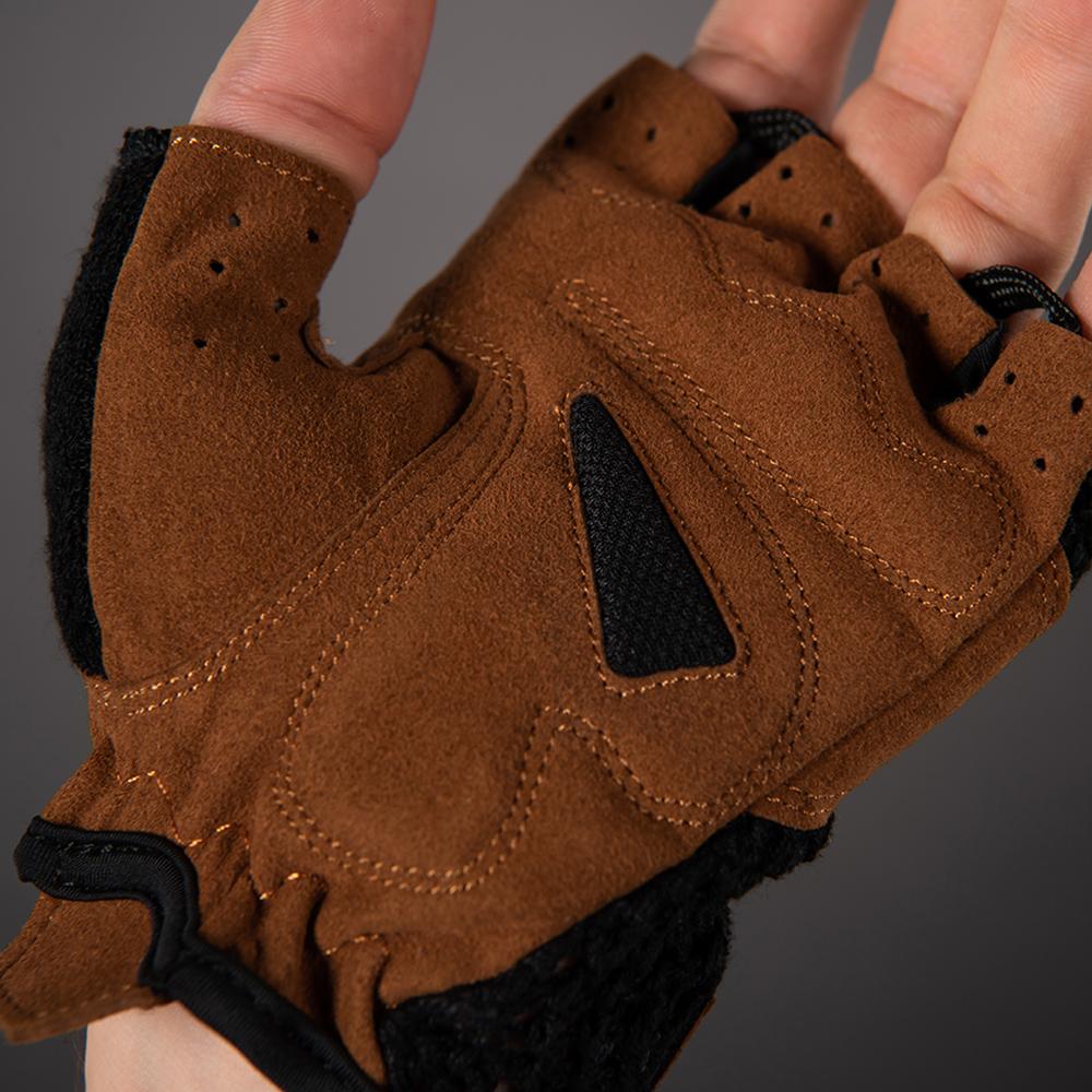 CHIBA Retro Kurzfinger-Radhandschuhe in Schwarz/Braun, atmungsaktiv.
