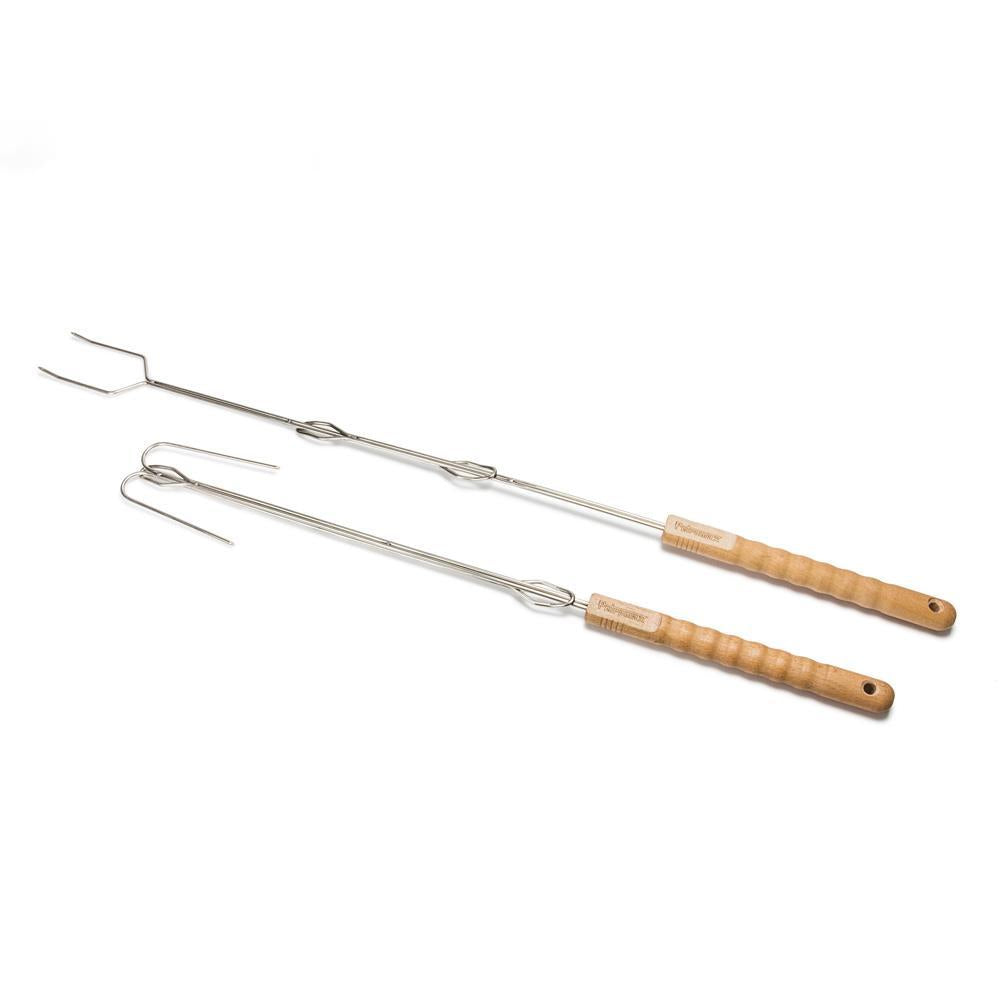 Petromax Lagerfeuer-Spieß ls1, 2er-Set, Edelstahl, teleskopierbar bis 92 cm, Buchenholzgriff, ideal für Stockbrot, Marshmallows, Würstchen