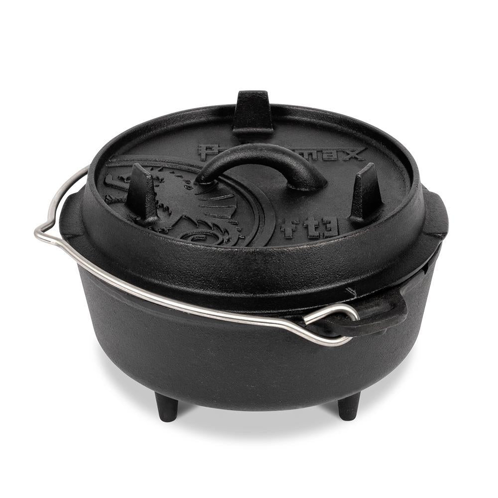 Petromax Feuertopf ft3 Dutch Oven, 1,8 l Gusseisen, mit Füßen, für 1-3 Personen, ideal zum Kochen und Backen im Freien oder Backofen
