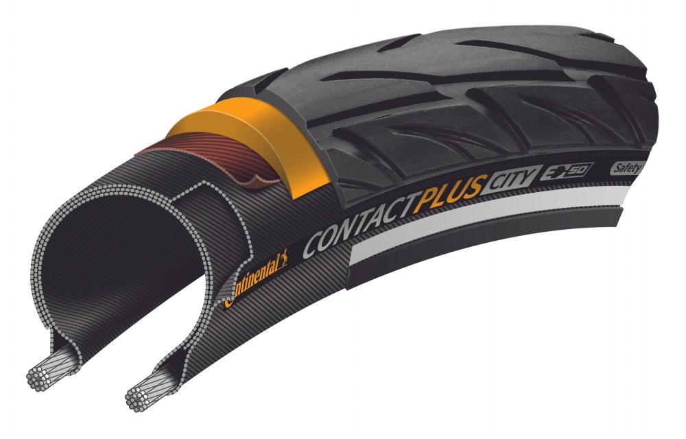 Continental Contact Plus City E-50 Drahtreifen Schnittbild, höchster Pannenschutz für E-Bikes, schwarz Reflex.
