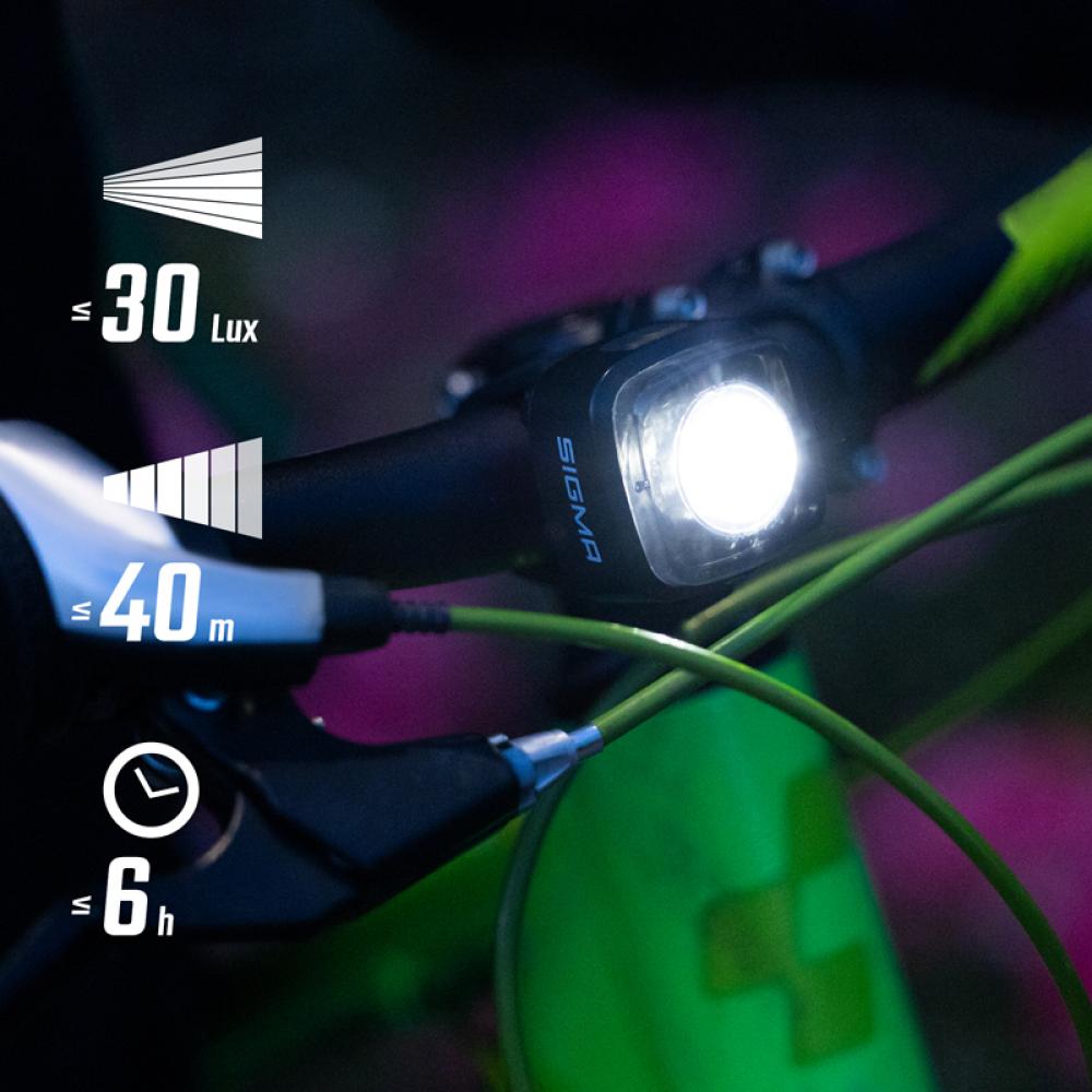 AURA Sigma Licht AURA MICRO Akku-Beleuchtungsset 30 Lux USB-C - StVZO-konform Fahrradlampe Schwarz
