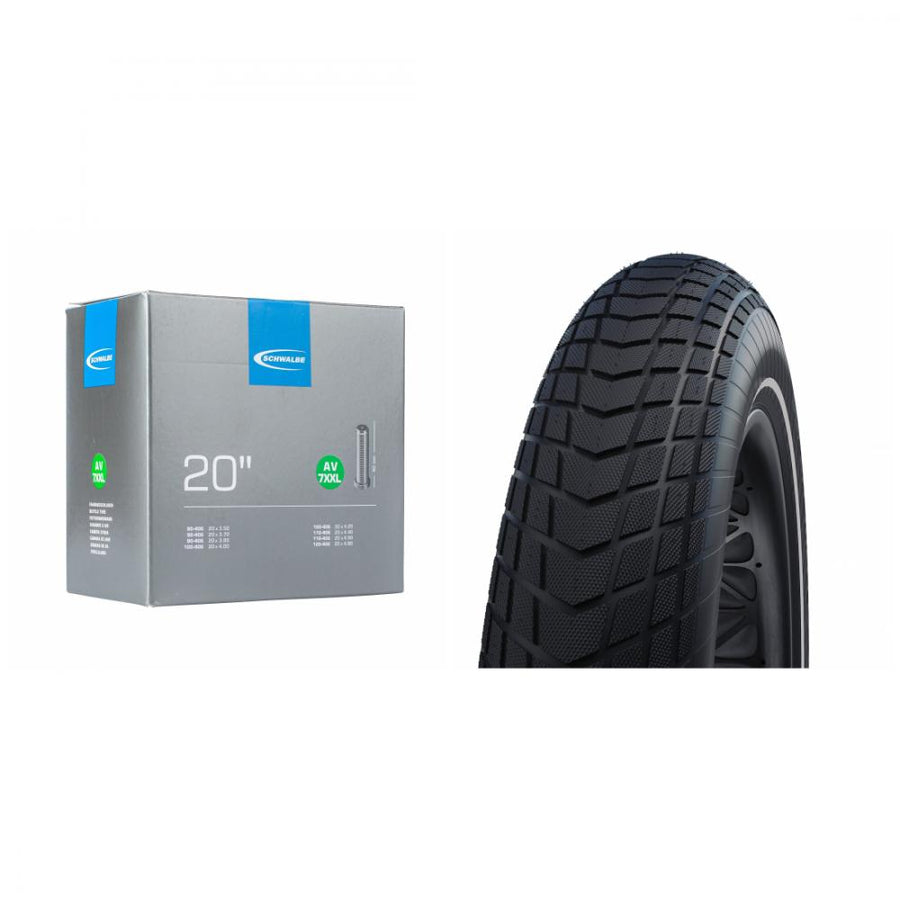 Schwalbe 1x Reifen Set Super Moto-X 20x4.00" (100-406) + 1x Fahrradschlauch Nr. 7XXL 20" AV40