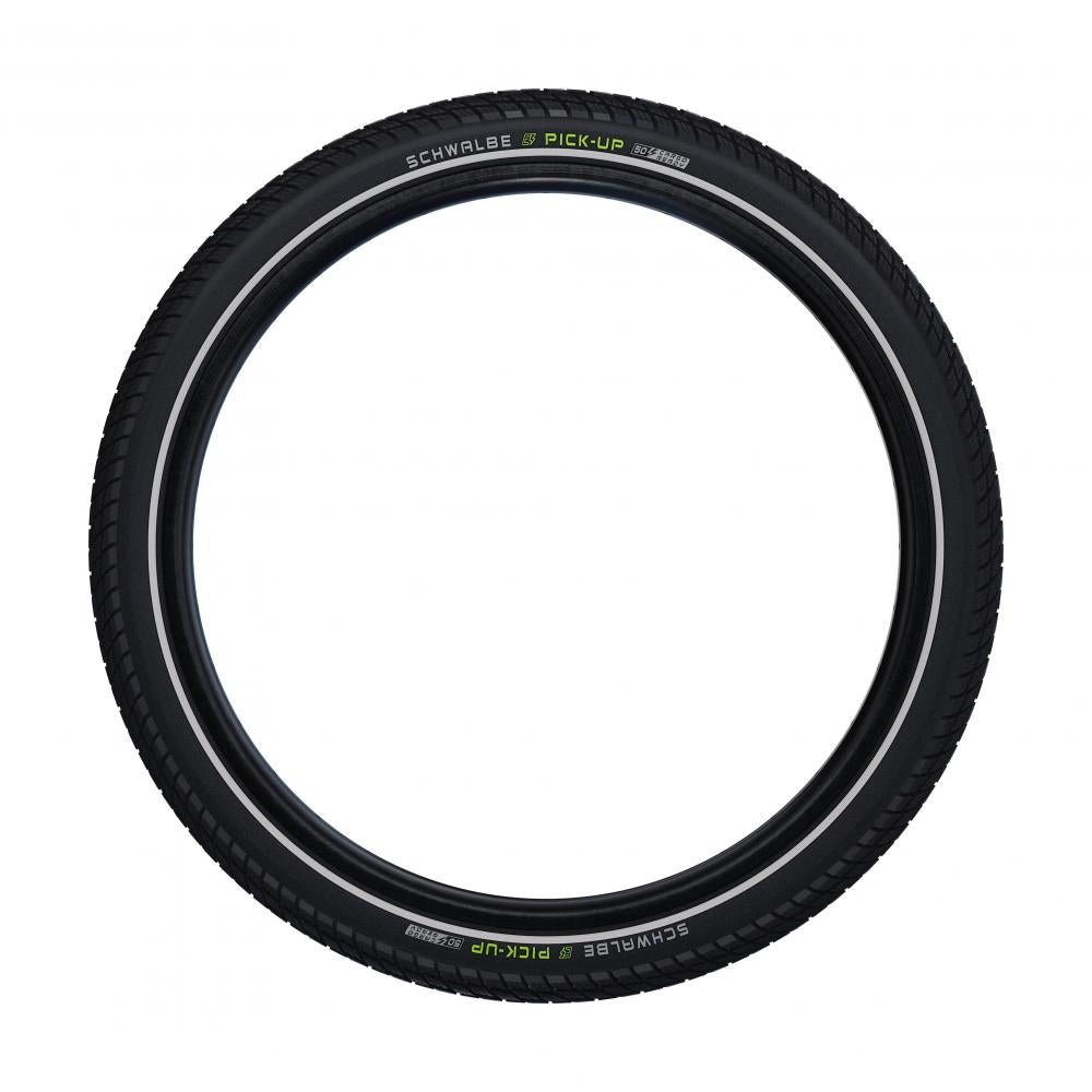 Schwalbe Pick-Up Reifen schwarz mit Reflexstreifen für E-Cargo-Bikes, E-50, pannensicher.