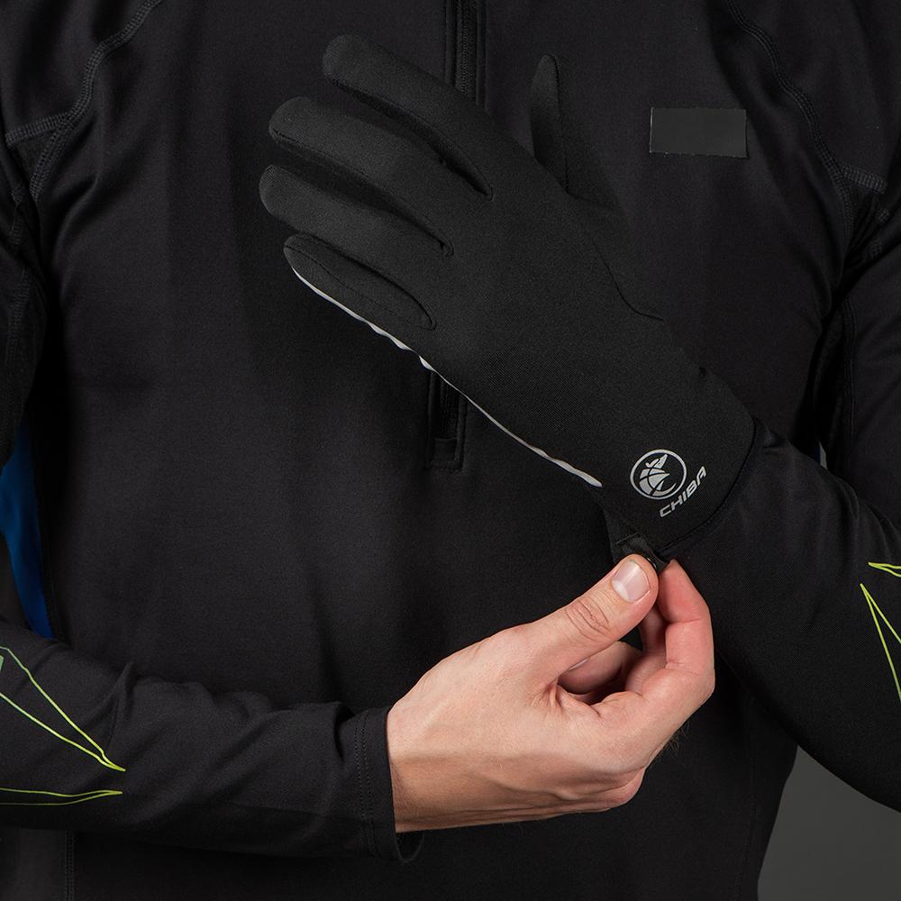 CHIBA New York Marathon - Thermostretch Radhandschuhe schwarz M, Touchfinger, reflektierend
