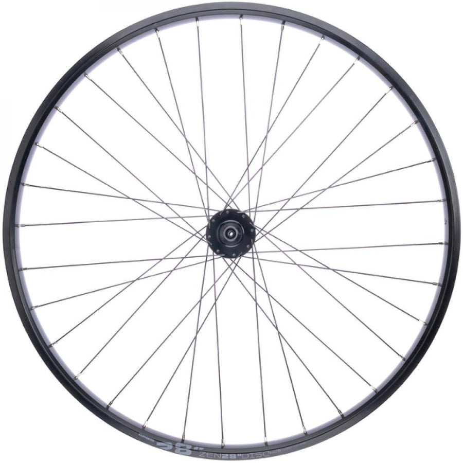 CONTEC Vorderrad "ZEN DISC + EROQ DB"nFelge: CONTEC Hohlkammer "Zen 28 Disc", 28"/29", 19-622, Höhe: 21 mm, 32 Loch, SV Ventil, für Scheibenbremse, keine Ösen, max. Systemgewicht 150 kg, geeignet für E-Bikes, schwarz (0.349.818/7)nNabe: CONTEC Vorderradna