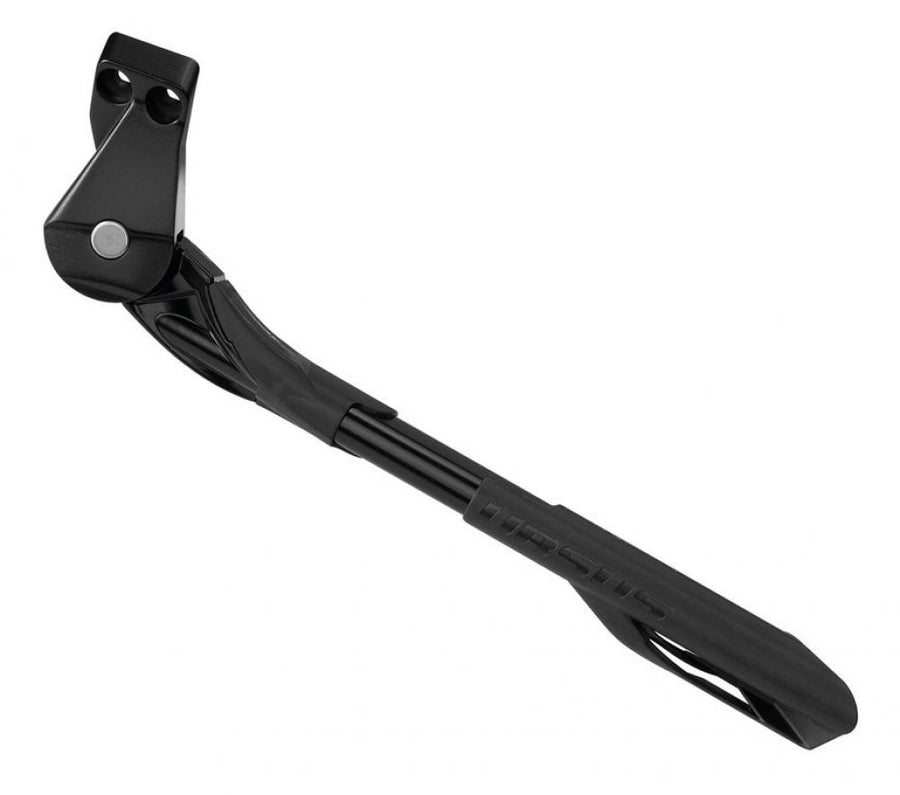 Schwarzer Ursus Hinterbauständer für 24-28 Zoll Fahrräder, 18mm Lochabstand, verstellbar.