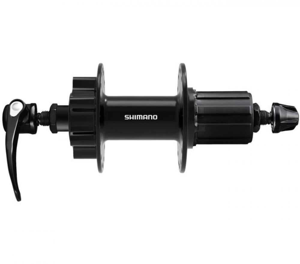 Shimano Hinterradnabe FH-QB400-HM, 32 Loch, 6-Loch Bremsscheibenaufnahme, 135 mm Einbaubreite mit Schnellspanner.
