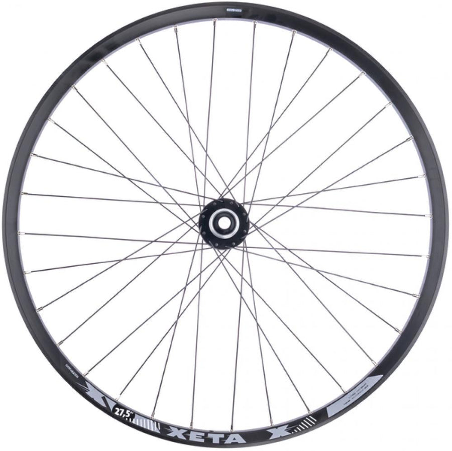 CONTEC Vorderrad "XETA + CORE CL"nFelge: CONTEC Hohlkammer "Xeta", 27,5", 30-584, Höhe: 18,15 mm, 32 Loch, SV Ventil, für Scheibenbremse, einfach geöst, Tubeless ready, max. Systemgewicht 150 kg, geeignet für E-Bikes, schwarz (0.349.816/1)nNabe: CONTEC Vo