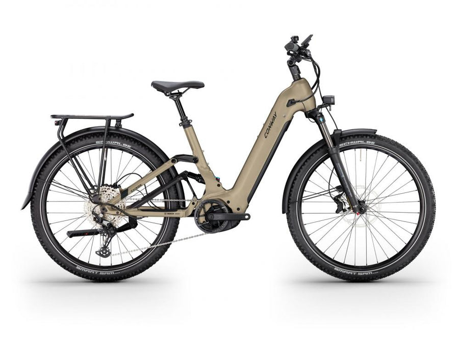 CONWAY Elektro-SUV "Cairon SUV FS 4.0" (#1), Wave, 27", desert matt, 12-Gang SHIMANO "Deore", 54 cm / XLnnDas Fahrrad ist mit einem BOSCH Performance Line CX Mittelmotor ausgestattet, der eine Motorleistung von 250 W liefert. Im Rahmen befindet sich ein A