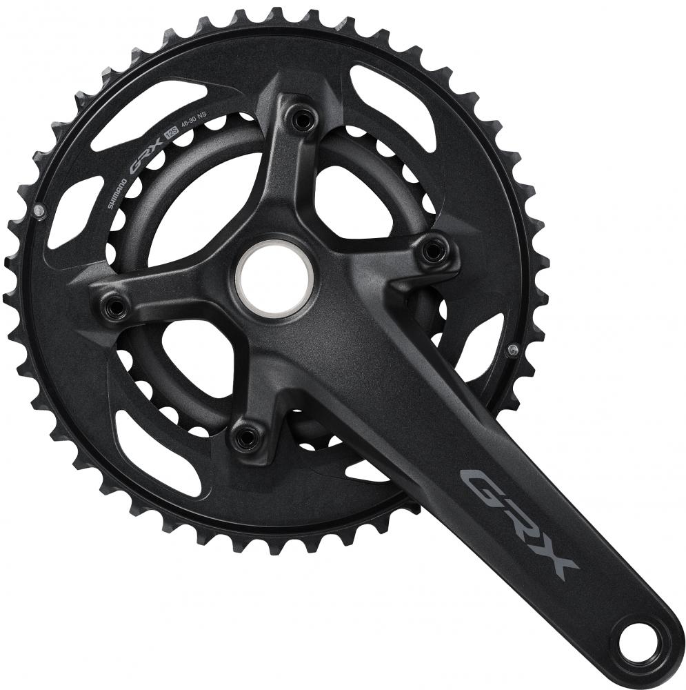 Shimano GRX FC-RX610-2 Kurbelgarnitur 2-fach 170 mm für Gravel-Bikes in Schwarz.