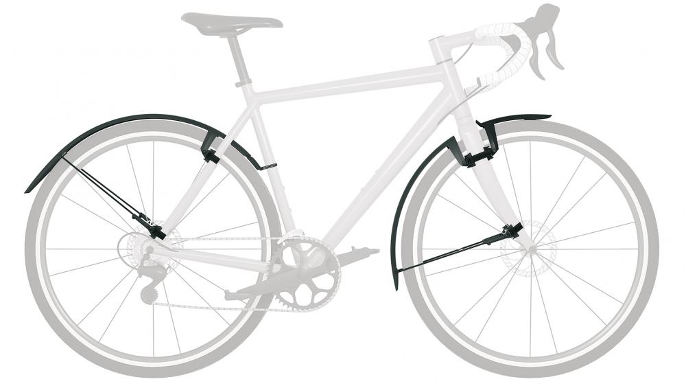SKS Speedrocker Schutzblechset 28" für Gravelbikes und Rennräder, Reifenbreite 23-42 mm, schwarz, Doppelspoiler vorne, ausziehbare Verlängerung hinten
