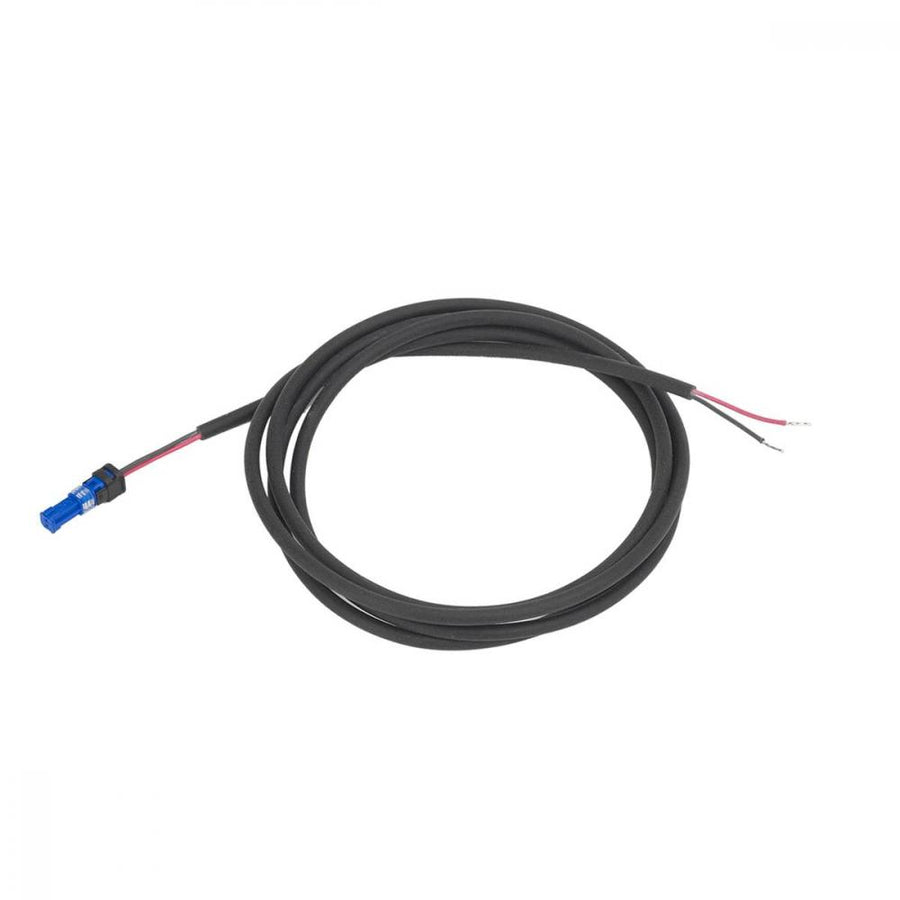 Bosch Lichtkabel Scheinwerfer 1.400 mm für E-Bike-Beleuchtung, schwarzes Kabel mit blauem Stecker und offenen Enden.