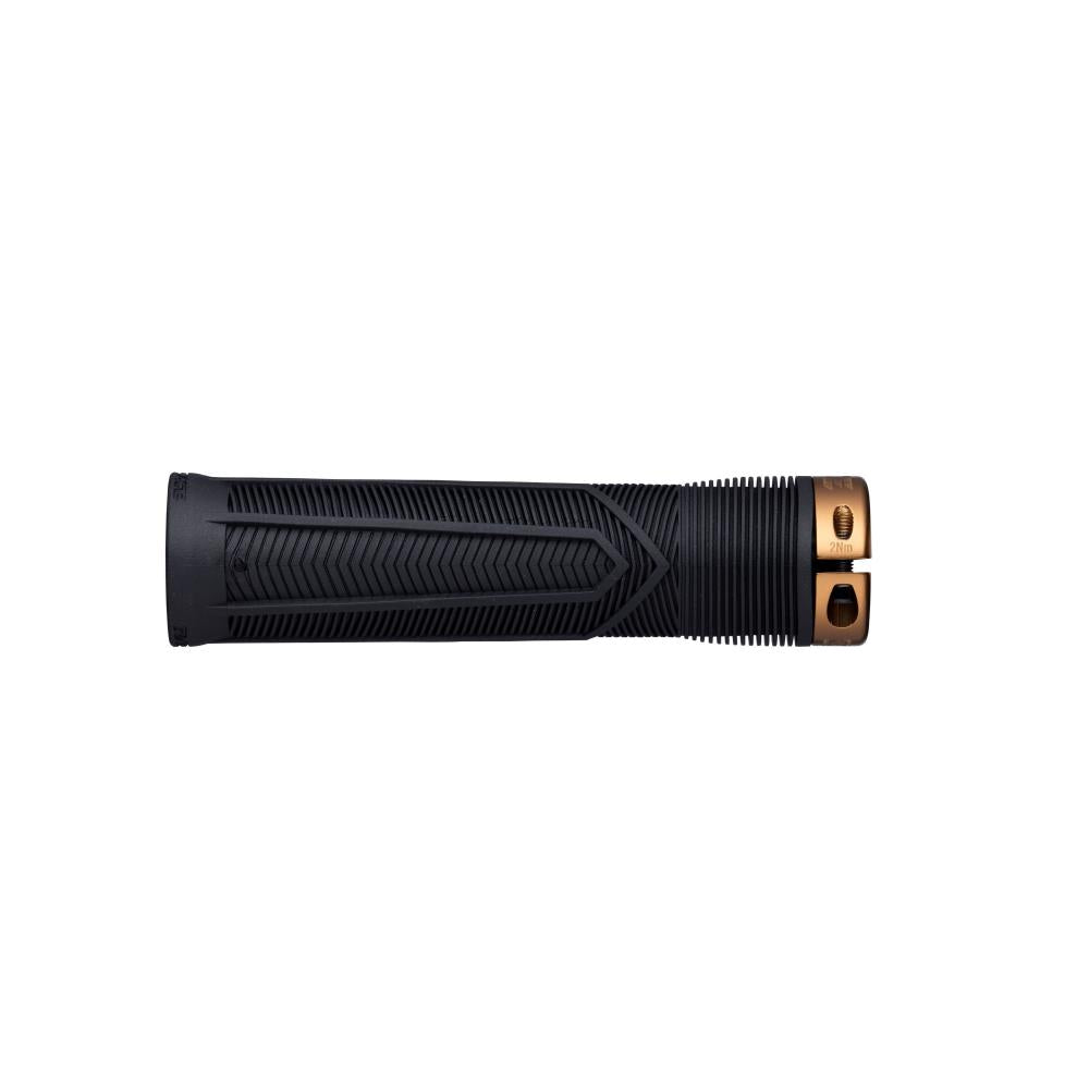 Race Face Chester Lock-On MTB Griff schwarz mit Kashmoney Bronze Klemmring für sicheren Halt.