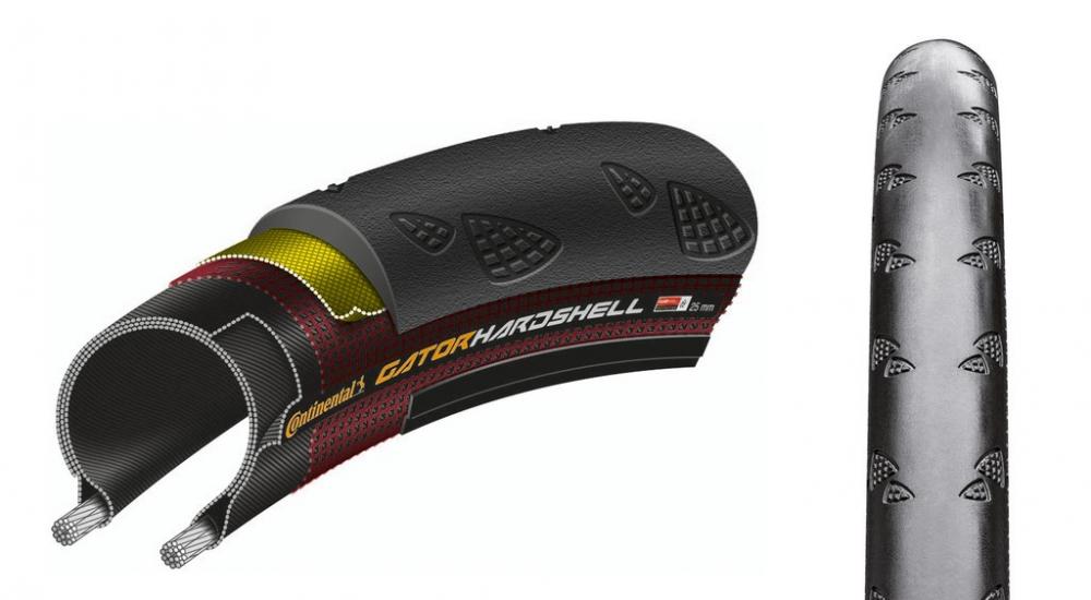 Continental Gator Hardshell 28 Zoll 700x32C Fahrradreifen: Schnittbild zeigt DuraSkin-Schutz und Profil, schwarz.