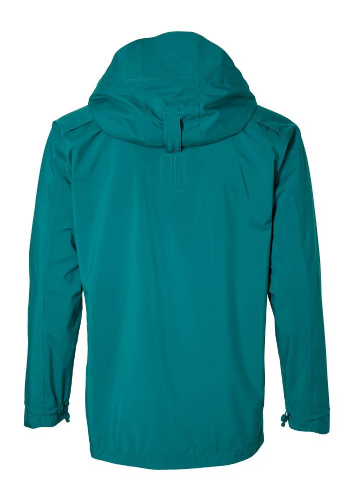 Rückenansicht der Basil Skane Herren Regenjacke XXL in Türkisgrün, wasserdicht, atmungsaktiv, reflektierend, helmtauglich.