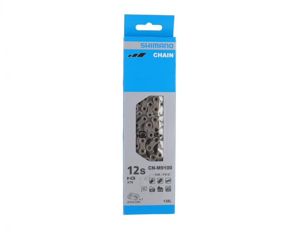 Shimano XTR CN-M9100 12-fach Fahrradkette in blauer Verpackung, für präzises Schalten am MTB.