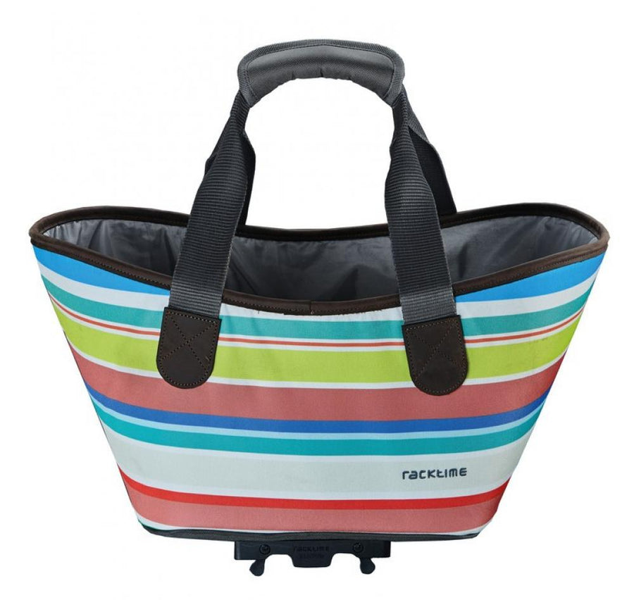 Racktime Agnetha sweet candy Einkaufskorb/tasche, bunt gestreift, mit Tragegriffen und Fahrrad-Klicksystem.